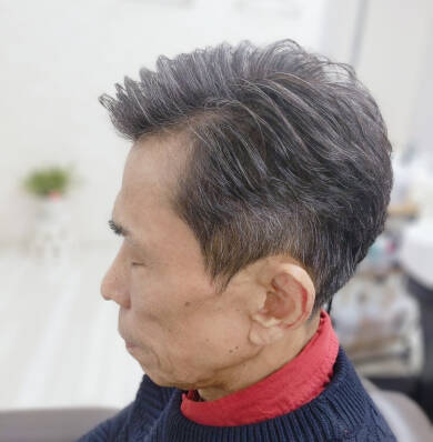 綺麗に髪を整えられた中年男性の横顔